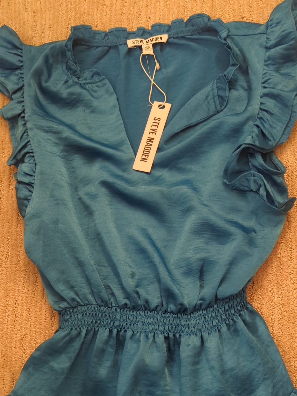 Steve Madden Teal Ruffle Sleeve Peplum Top